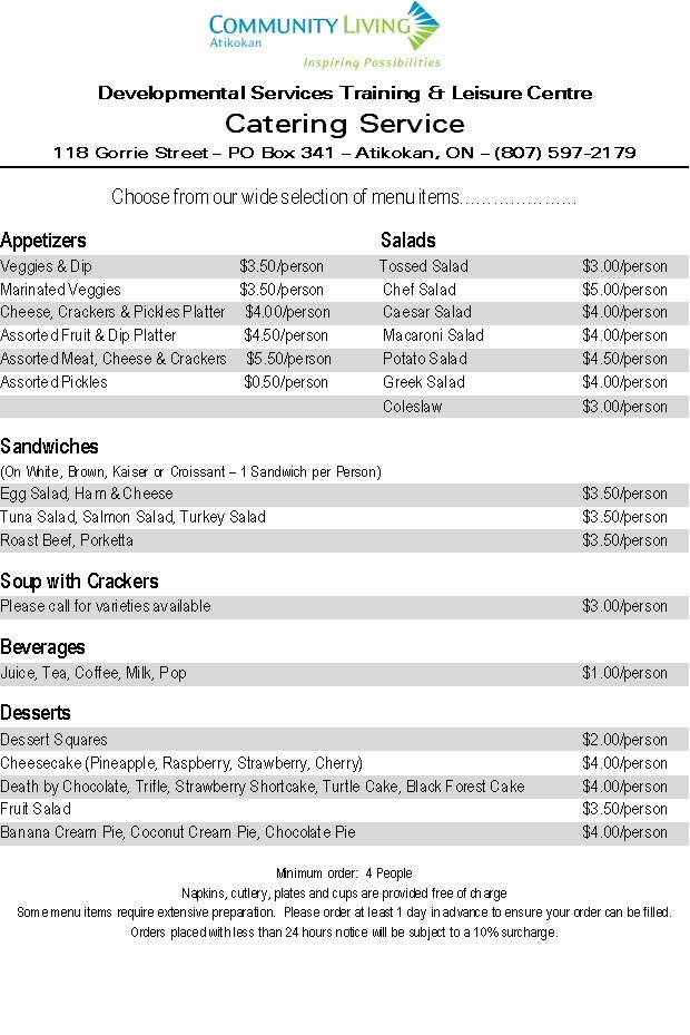 Catering Price List