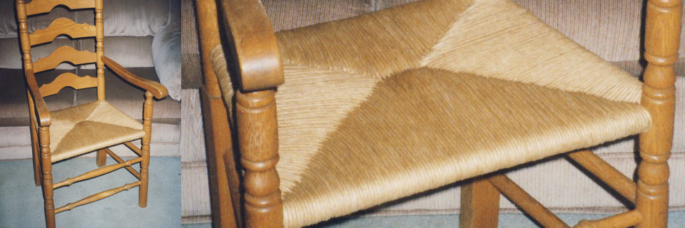 Caned painted chair detail