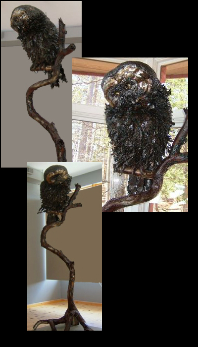 Great Grey Owl: steel sculpture by Canadian sculptor Hilary Clark Cole.